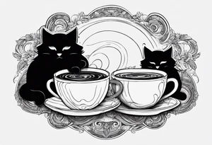 2 cats forming Ying and Yang. In the Center a Cup of coffee. tattoo idea