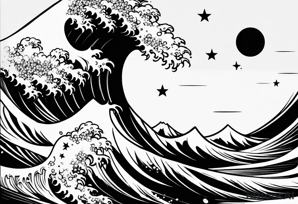 line art space with waves tattoo idea