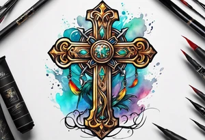 cross with fishing hook tattoo idea
