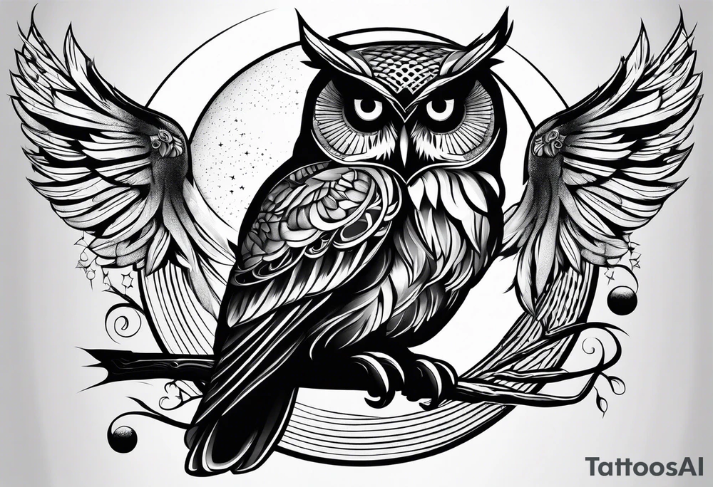 Owl with moon tattoo idea