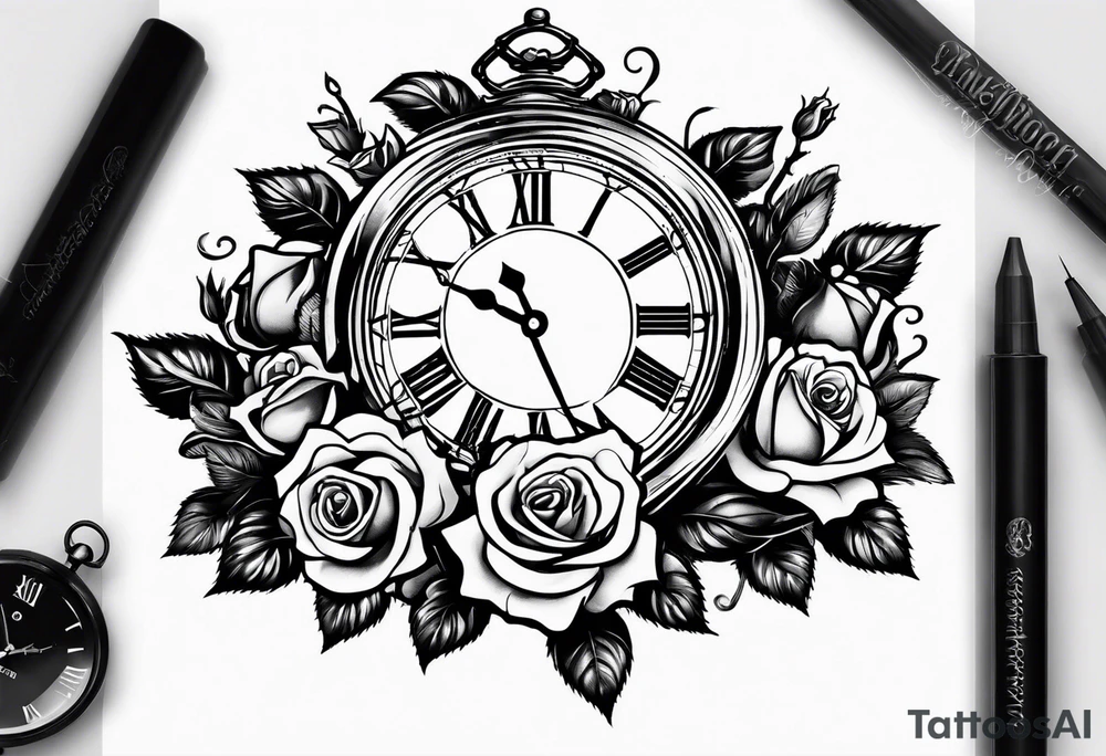 roses with broken chains and a clock in the middle tattoo idea roses with broken chains and a clock in the middle tattoo idea