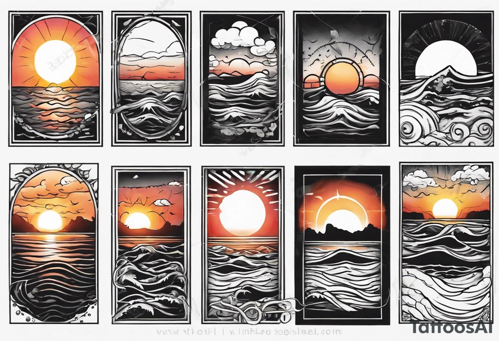 Sunset over the sea in a rectangle tattoo idea