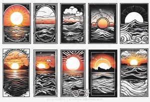 Sunset over the sea in a rectangle tattoo idea