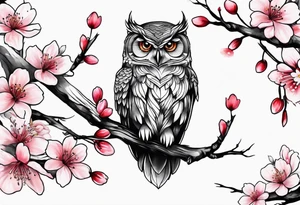 Owl and cherry blossoms tattoo idea