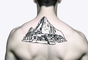 Mahcu Picchu in solid black and white only tattoo idea