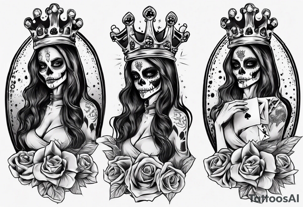 santa la muerta with money and crown
on the card tattoo idea
