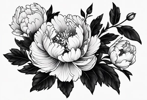 create a tattoo using hungarian embroidery, dark imagery, and a peony tattoo idea