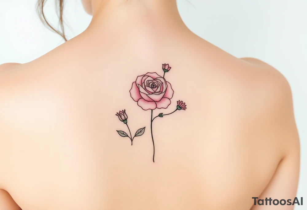 Rose, carnation, lily, aster, larksper tattoo idea