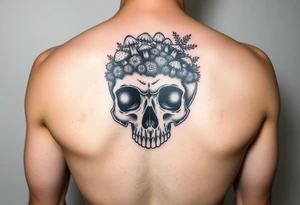 Skull with moss and mushrooms on it tattoo idea
