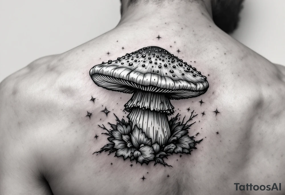 Anaglyph 3D drawing of a mushroom tattoo idea