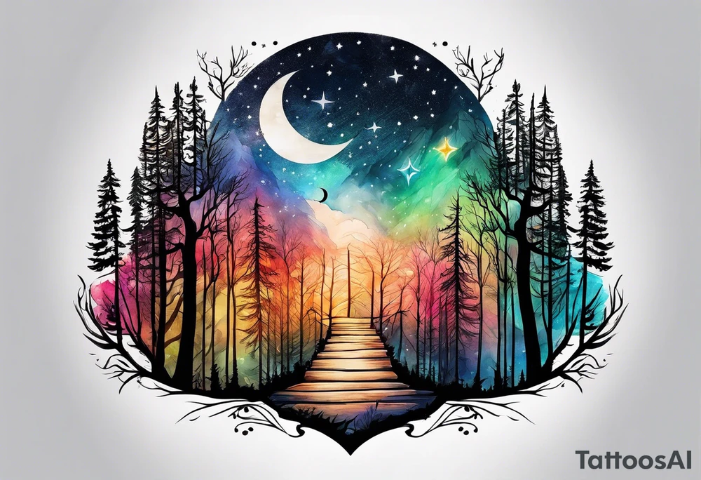 Woods nature stars family tattoo idea
