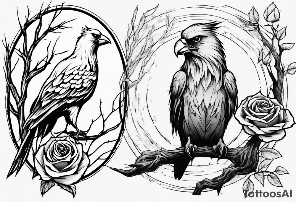 Willow tree with a cardinal and a rose and a eagle tattoo idea