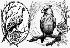 Willow tree with a cardinal and a rose and a eagle tattoo idea