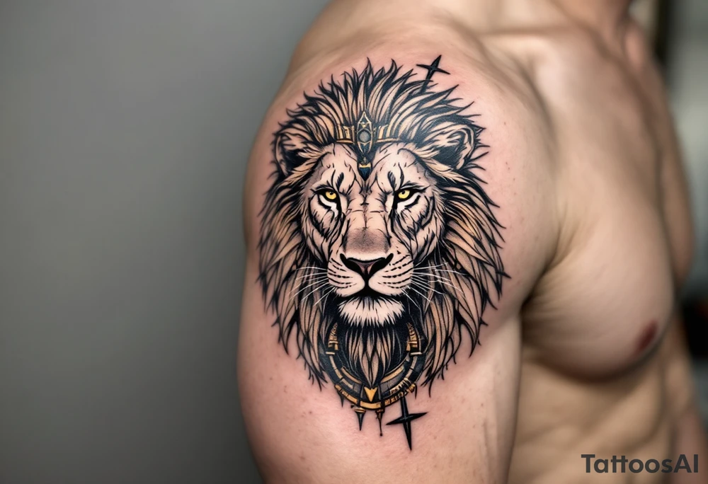 egyptian themed lion (red and black) tattoo idea
