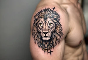 egyptian themed lion (red and black) tattoo idea
