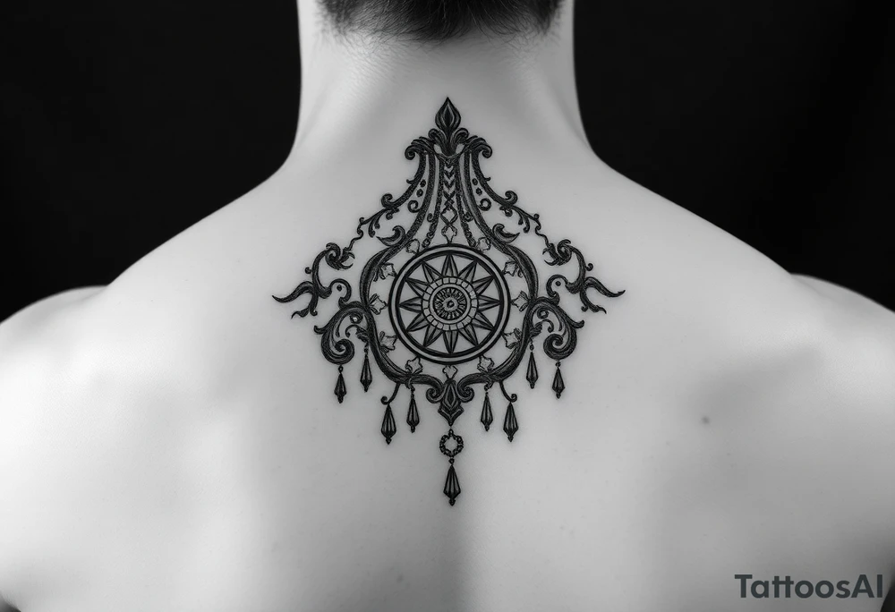 Ornamental chandelier natal chart tattoo idea