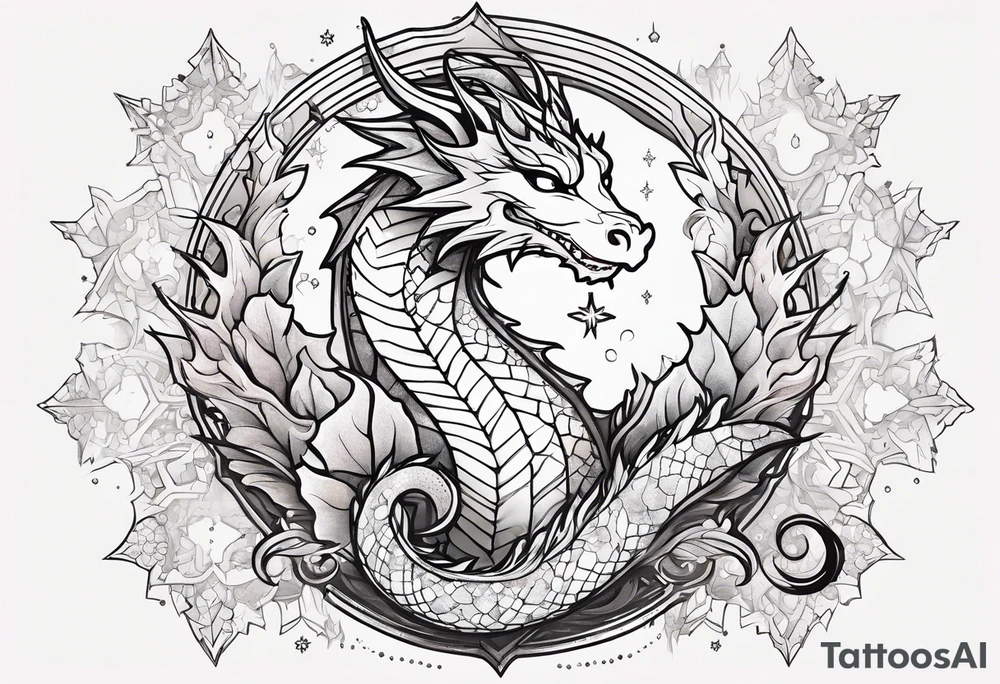 Constellation, kawaii dragon, snowflake tattoo idea