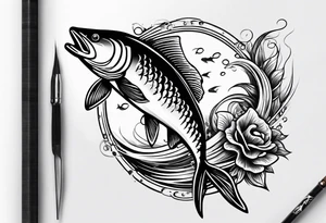 fisherman fishing full body simple drawing tattoo idea