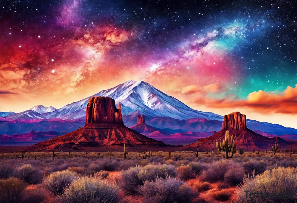 Galaxy sky with Arizona landscape tattoo idea