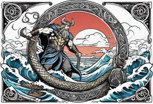 World serpent killing thor in the ocean tattoo idea