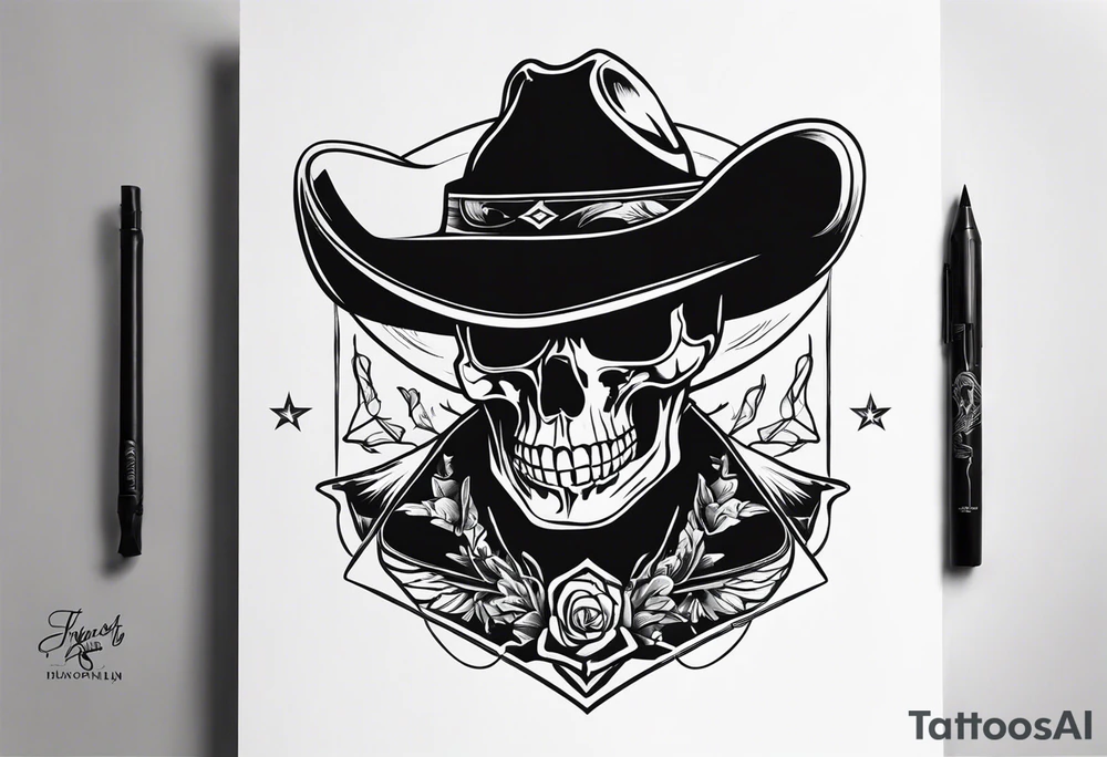 skeleton cowboy hat tattoo idea