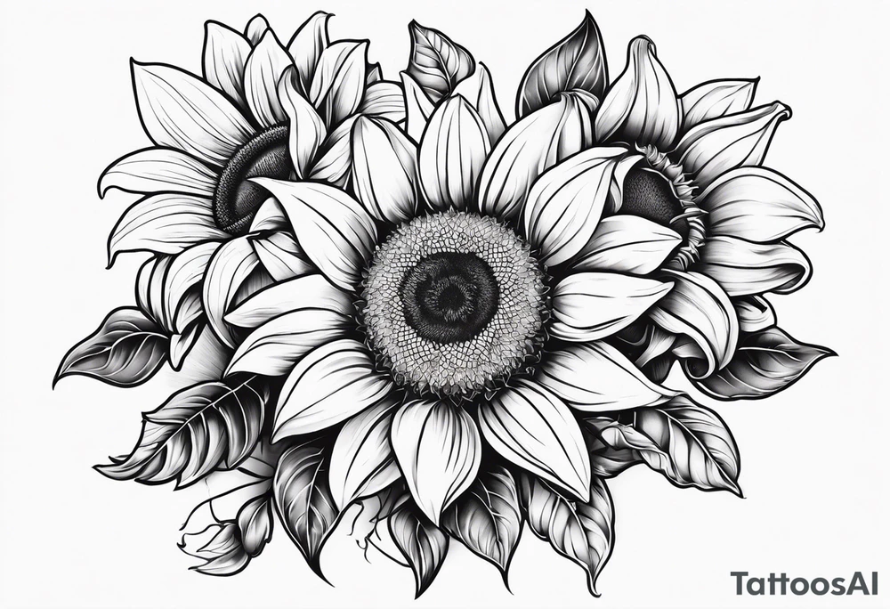 Sunflower, Rose, Lily tattoo idea