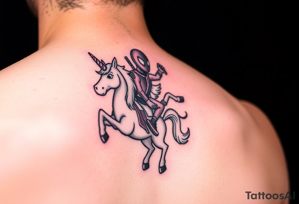 Deadpool riding unicorn tattoo idea