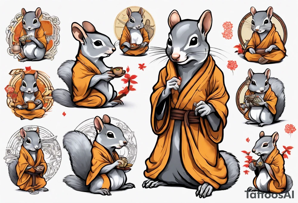 a grey squirrel dressed as a monk tattoo idea