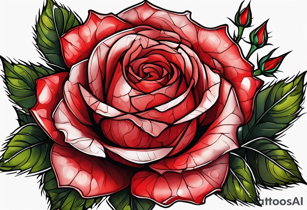 Red thorn rose, thorn wrapped around red rose, crown on top of red rose tattoo idea