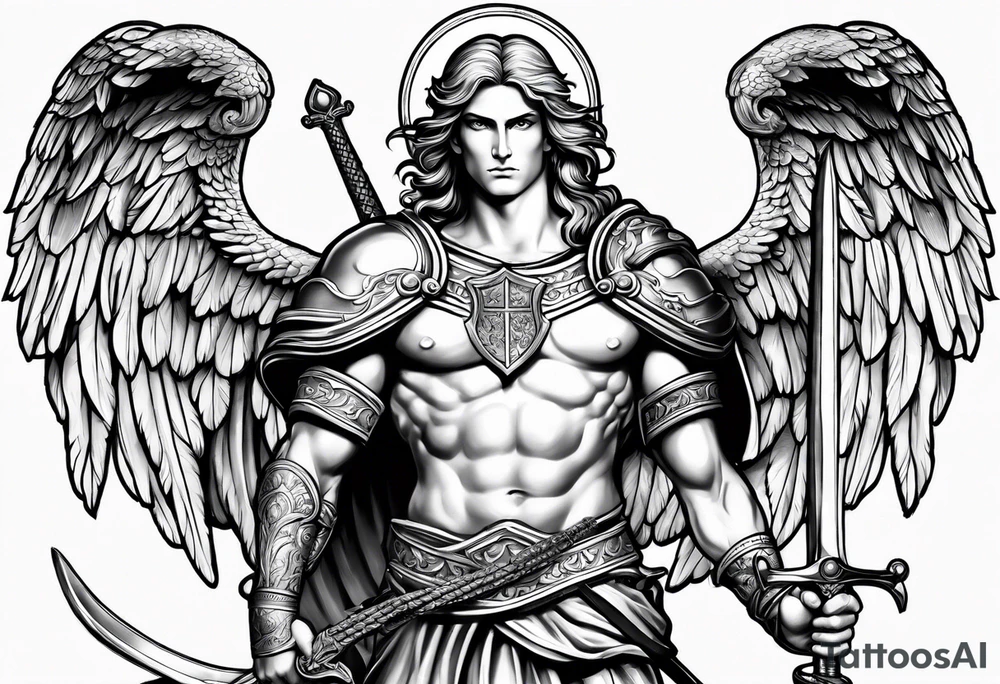 saint michael holding a sword tattoo idea
