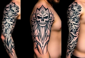 Bray Wyatt The Fiend top center piece of sleeve with Polynesian tribal design surrounding covering up old tattoo tattoo idea