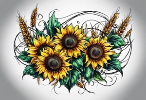 Sunflower, wheat, and barbed wire half sleeve tattoo idea