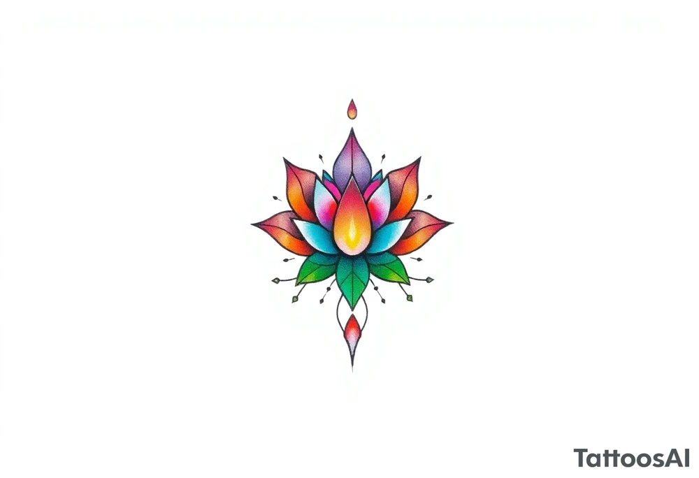small colorful celestial with lotus flower tattoo idea
