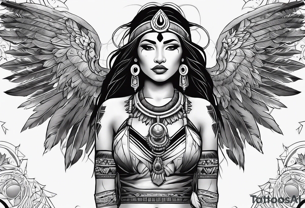 beautiful, kali, valkrye, goddess, native american, chest, left looking, wing tattoo idea beautiful, kali, valkrye, goddess, native american, chest, left looking, wing tattoo idea