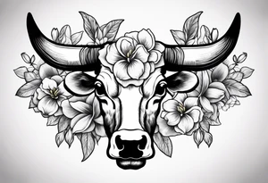 bluebonnet flowers and magnolia flowers with cow skull tattoo idea