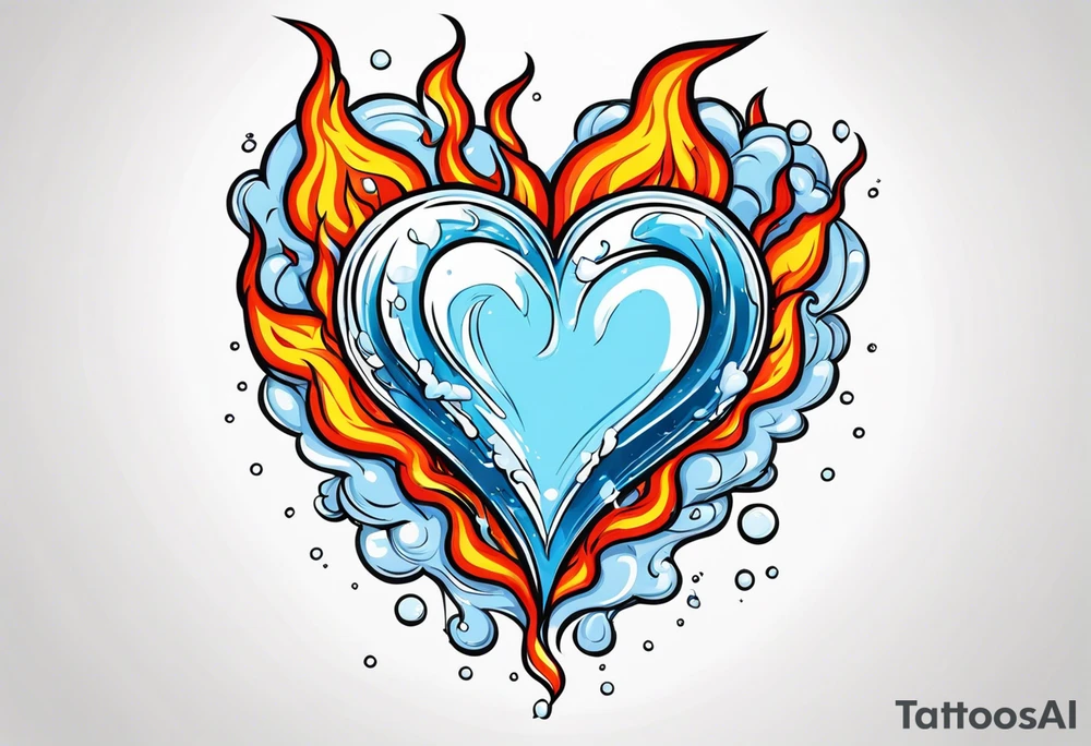 A heart that is covered in ice and also on fire tattoo idea