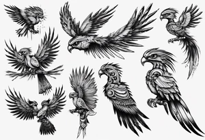 Cyberpunk Guatemalan Quetzal flying tattoo idea