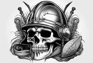 fisherman, a knight's helmet, a floorball ball, a ram's skull tattoo idea