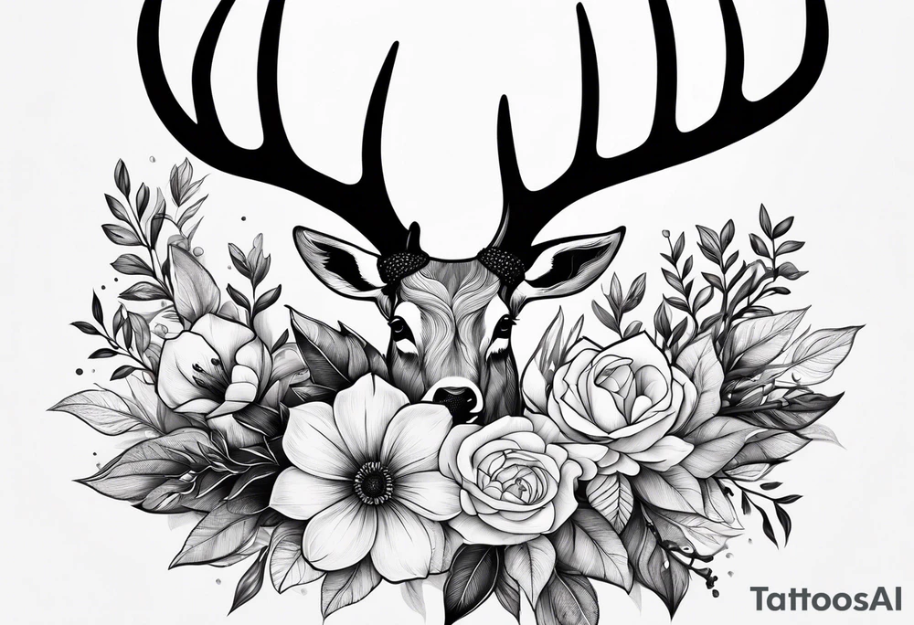 antler with flower tattoo idea