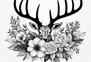 antler with flower tattoo idea