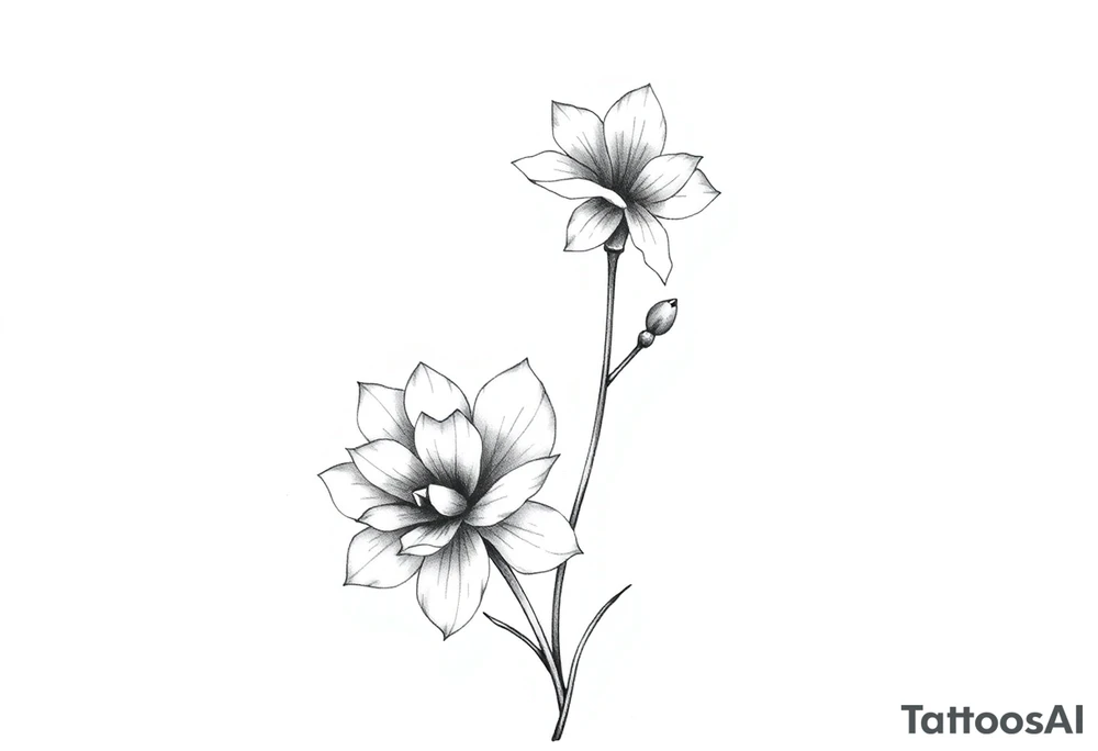 Small bird poppy flower daffodil flower vertical tattoo idea