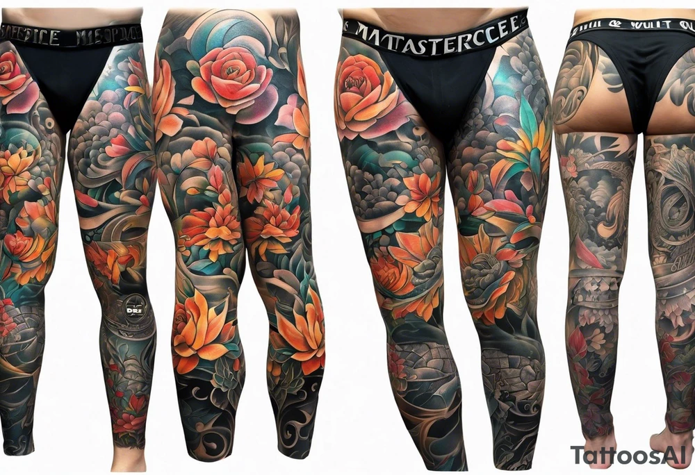 Full leg tattoo sleeve square tattoo idea