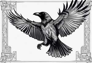 outline with straight lines of a flying raven, without grafik inside, no curves tattoo idea