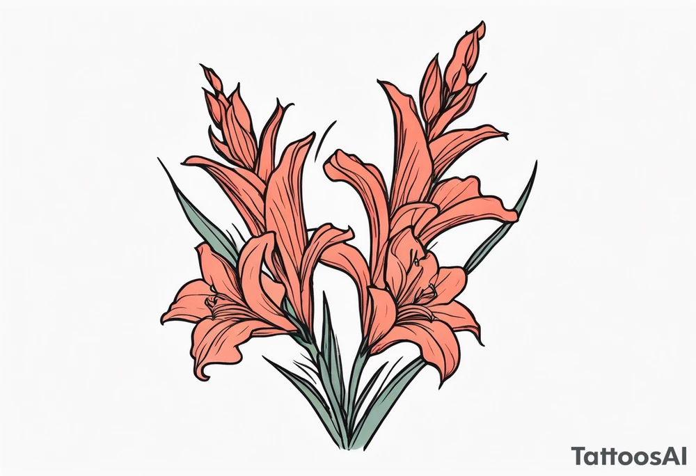 a narrow coral-colored gladiolus tattoo idea