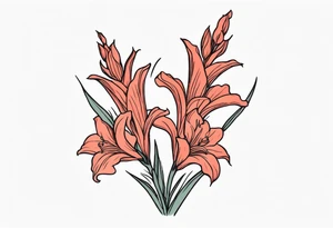a narrow coral-colored gladiolus tattoo idea