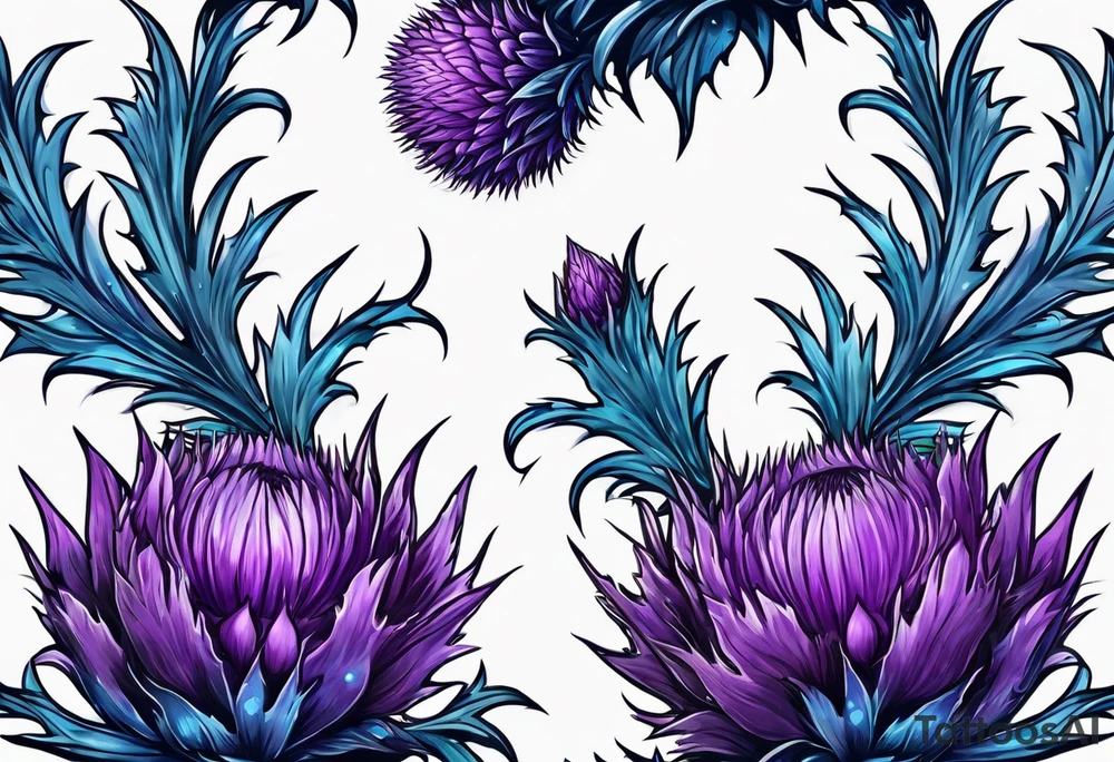 Purple thistle with blue Neptune planet tattoo idea