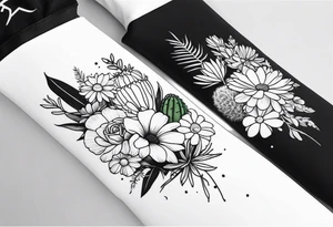 Forearm sleeve with cactus, daisies, and greenery tattoo idea