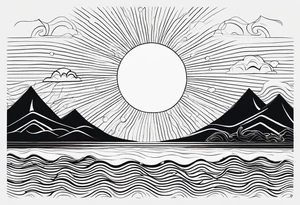 Line art minimalist sun mountain ocean simple 
Basic one line tattoo idea