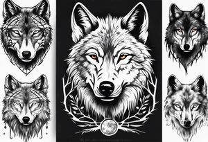 Wolf face with nature in the back ground tattoo idea