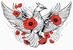 abstract pheonix holding red poppies in flight tattoo idea